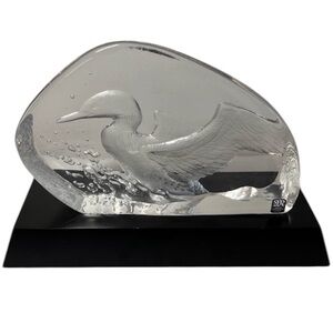 Vintage Large Signed Mats Jonasson Etched Duck Bird Lead Crystal Sweden. Signed